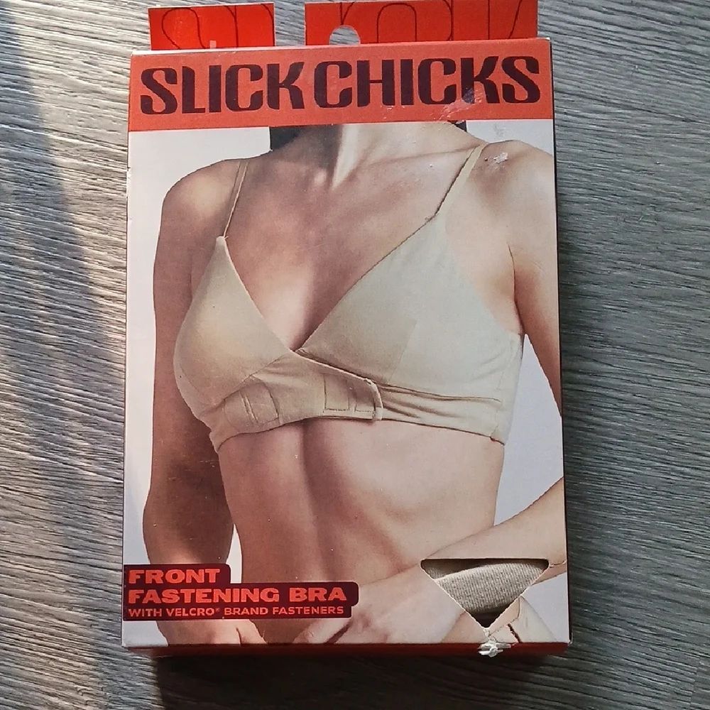 Slick Chicks Beige Front Fastening Bra With Velcro Fasteners Size L NIB